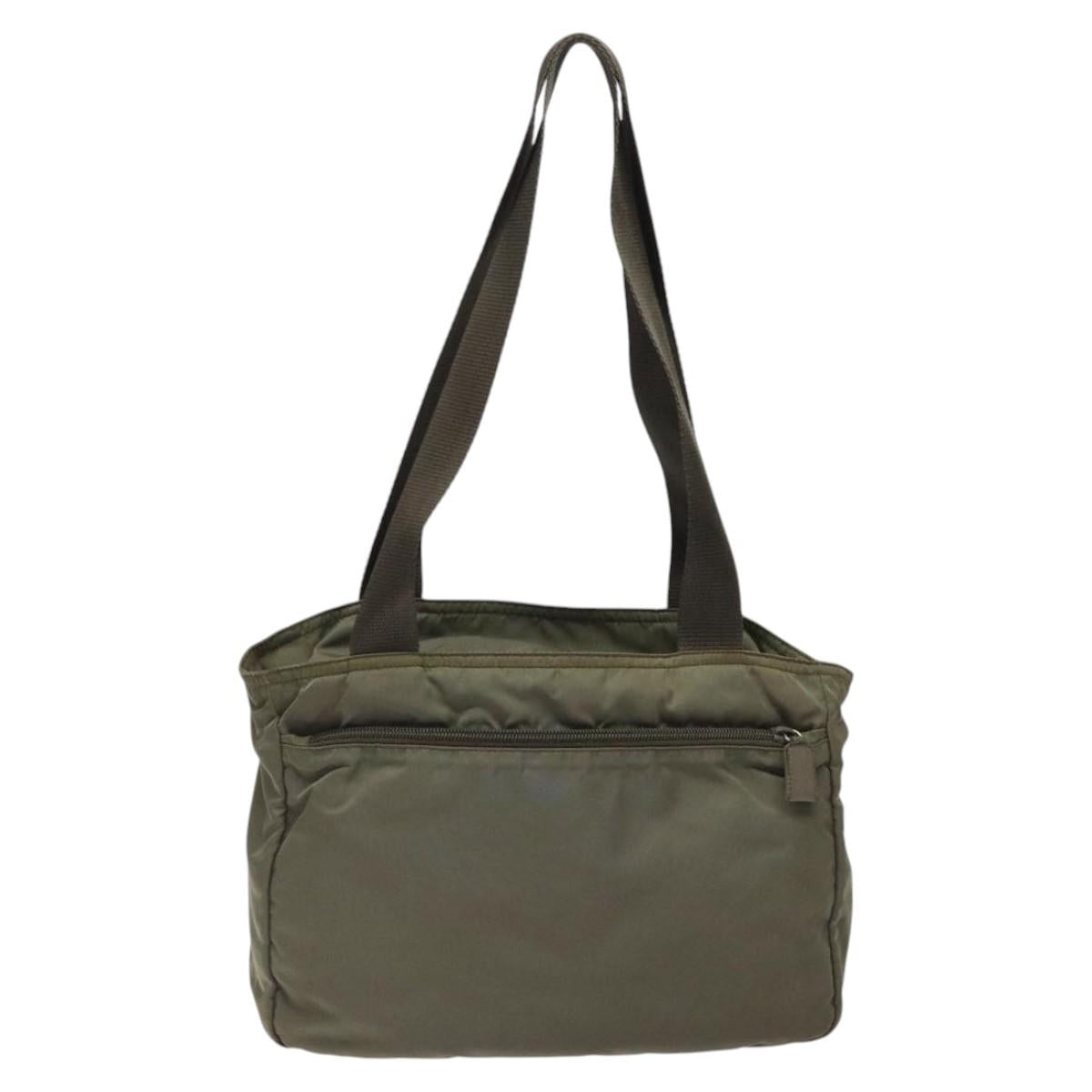 PRADA Tote Bag Nylon Khaki Silver Auth ti3008