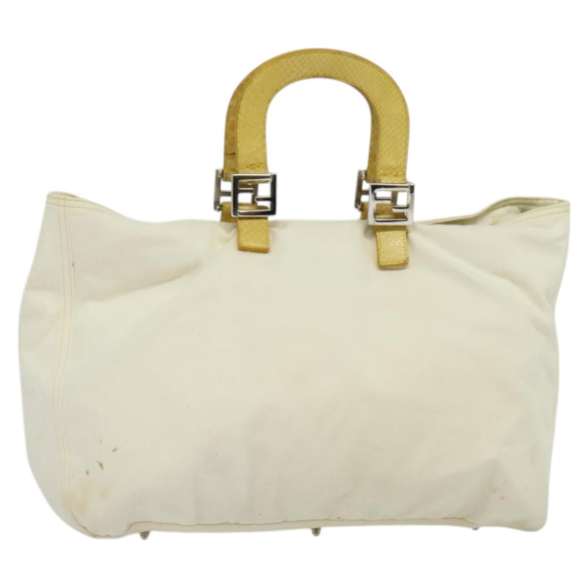 FENDI Hand Bag Canvas White Silver Auth ti3016