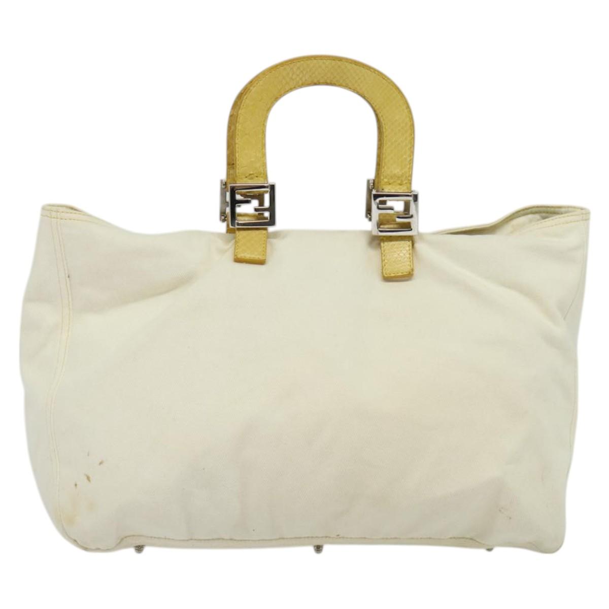 FENDI Hand Bag Canvas White Silver Auth ti3016