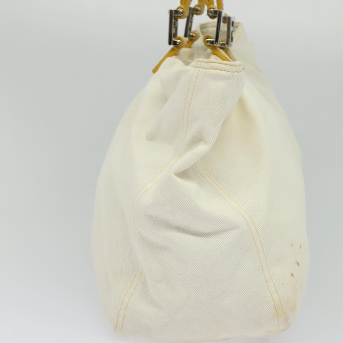 FENDI Hand Bag Canvas White Silver Auth ti3016