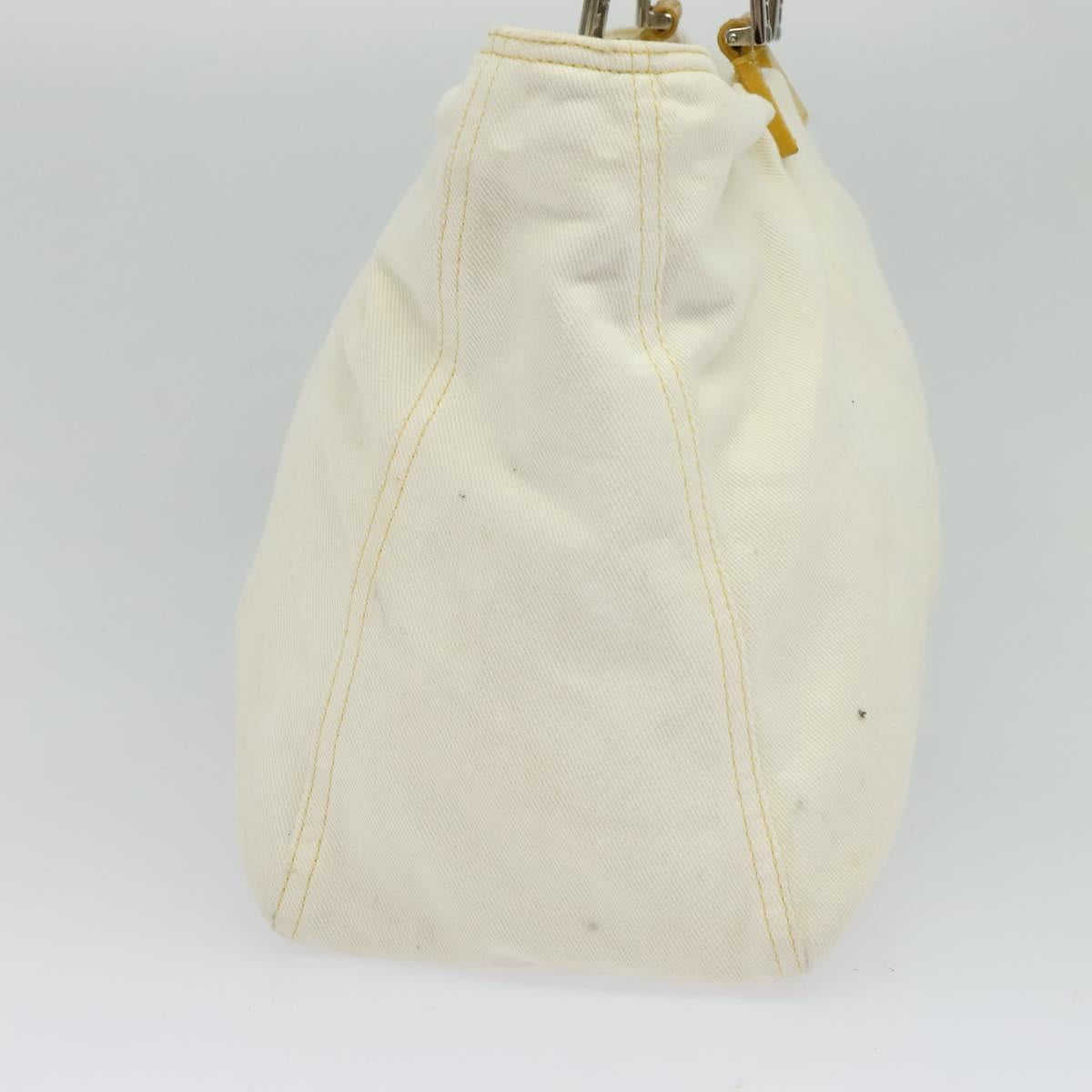 FENDI Hand Bag Canvas White Silver Auth ti3016