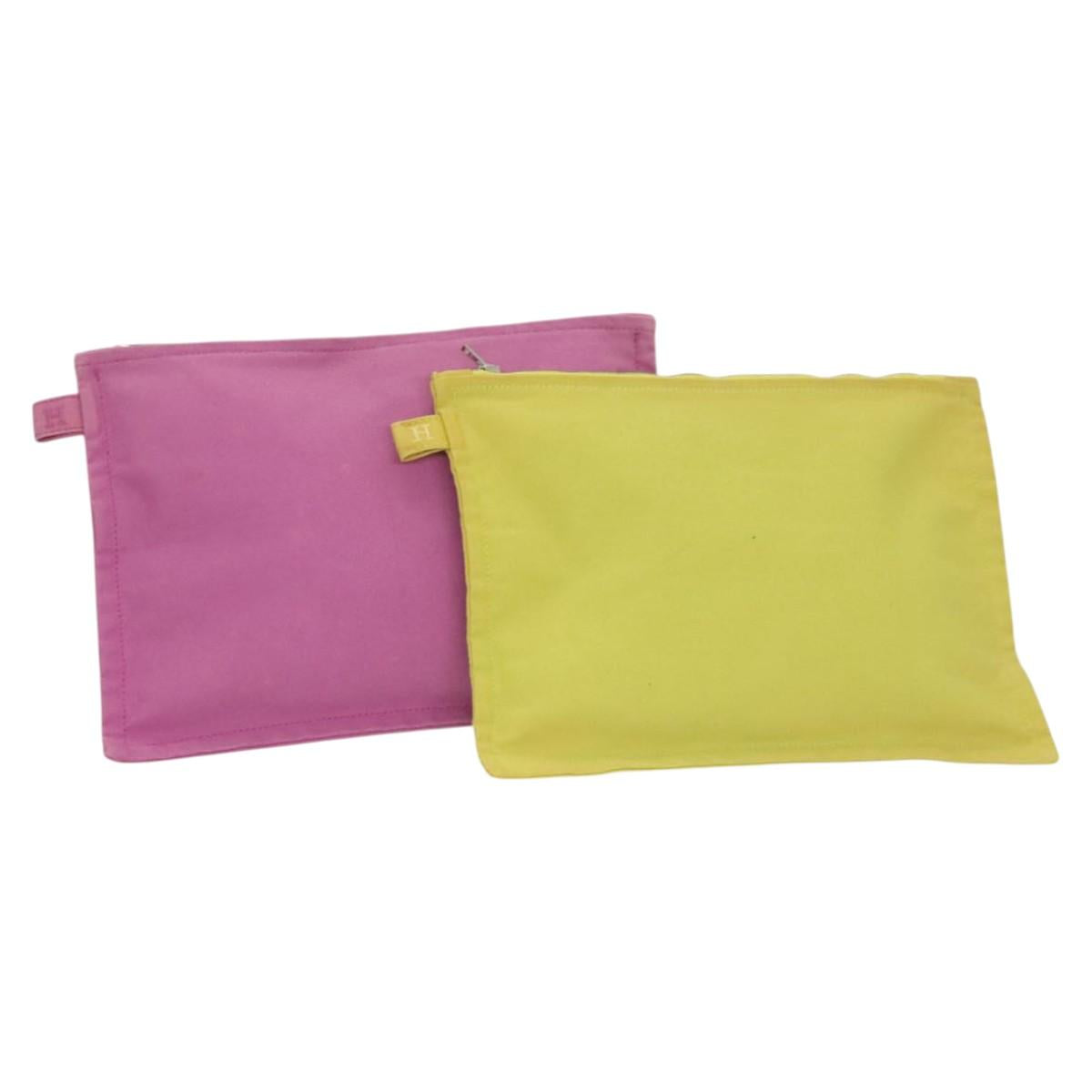 HERMES Bora Bora Pouch Canvas 2Set Pink Yellow Auth ti3022