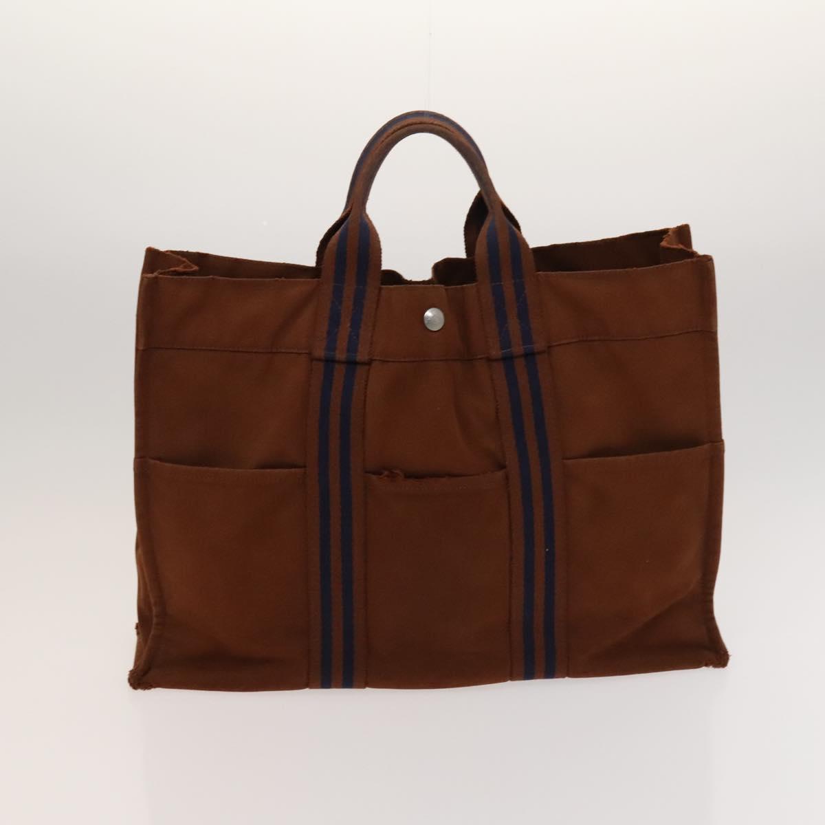 HERMES Fourre Tout MM Hand Bag Canvas 3Set Navy Brown Auth ti3025