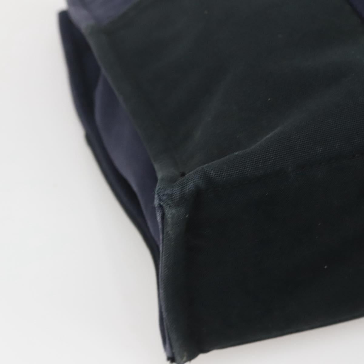 HERMES Fourre Tout MM Hand Bag Canvas Navy Black Silver Auth ti3035