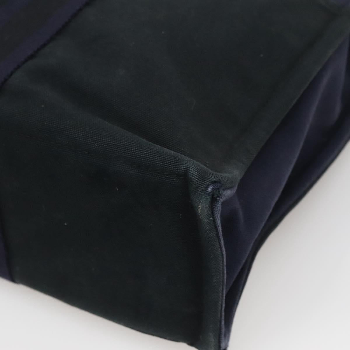 HERMES Fourre Tout MM Hand Bag Canvas Navy Black Silver Auth ti3035