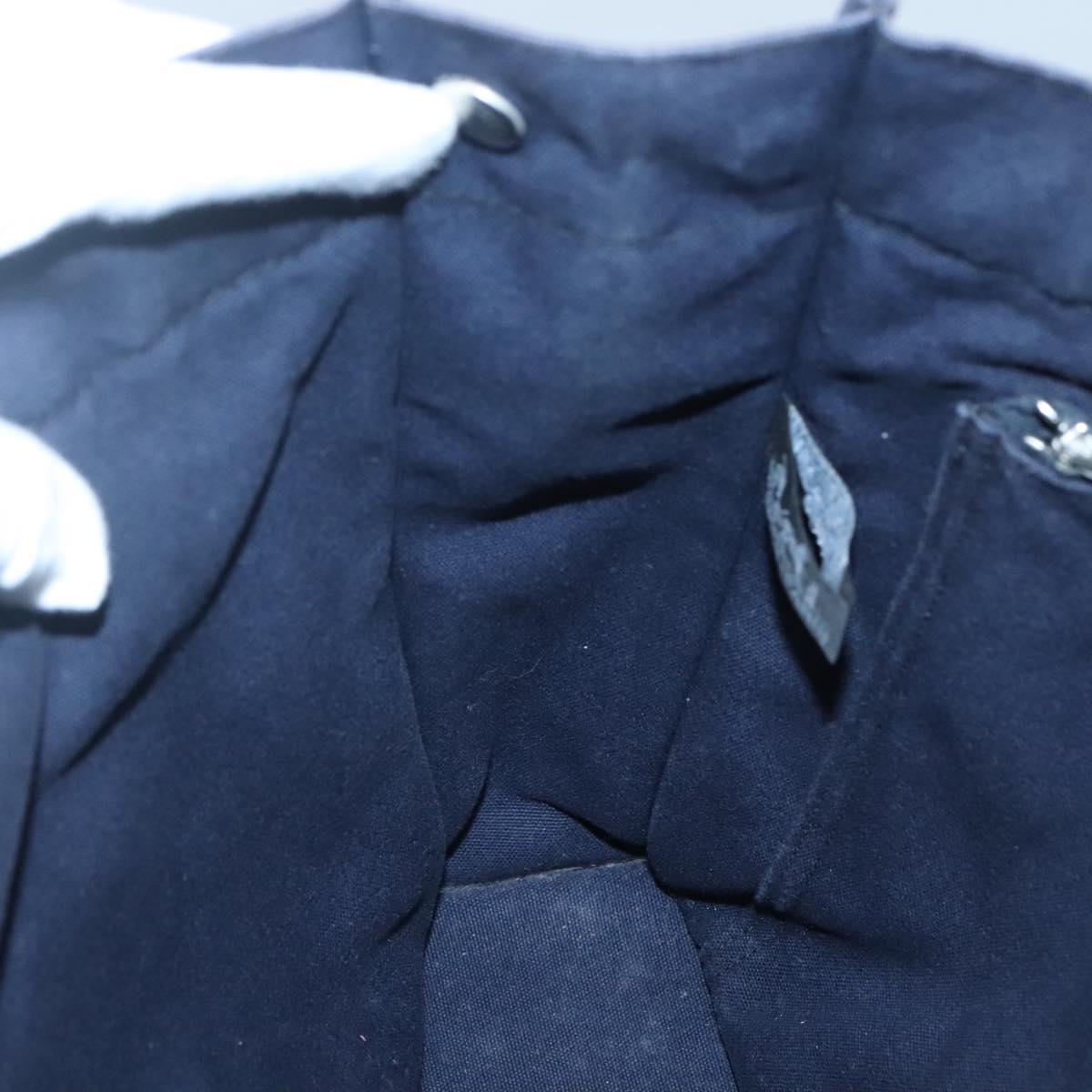 HERMES Fourre Tout MM Hand Bag Canvas Navy Black Silver Auth ti3035