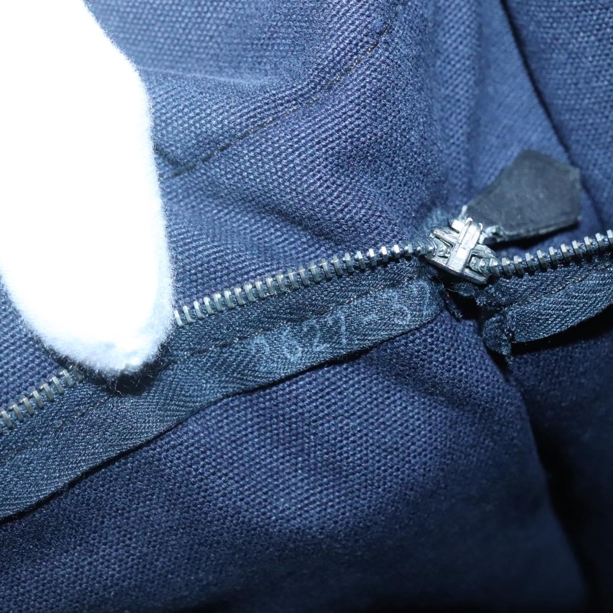 HERMES Fourre Tout MM Hand Bag Canvas Navy Black Silver Auth ti3035