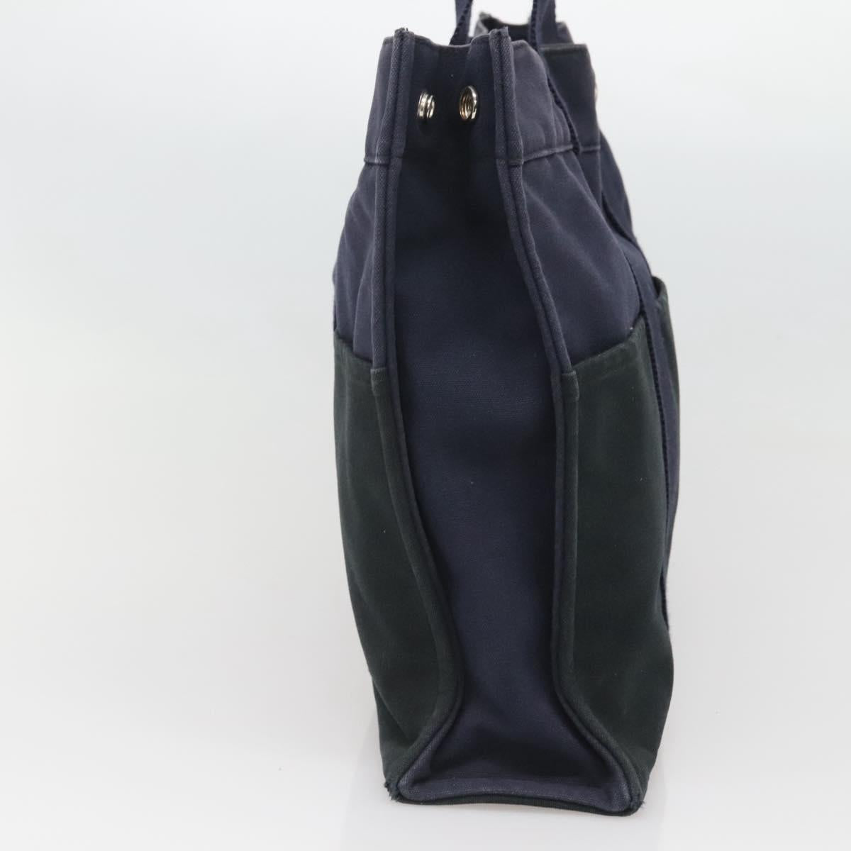 HERMES Fourre Tout MM Hand Bag Canvas Navy Black Silver Auth ti3035