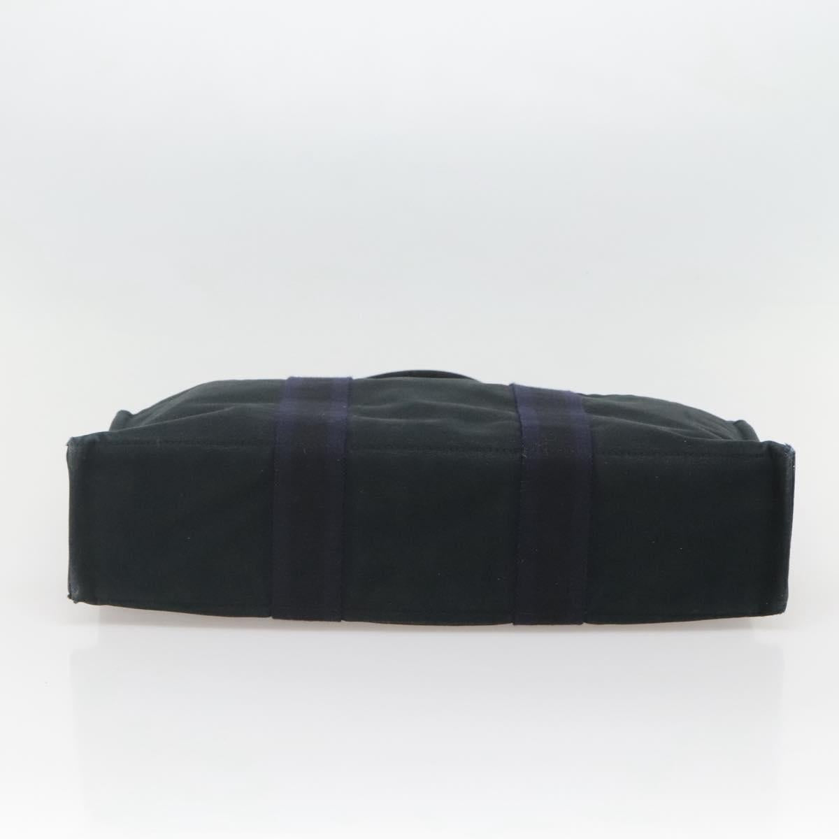 HERMES Fourre Tout MM Hand Bag Canvas Navy Black Silver Auth ti3035