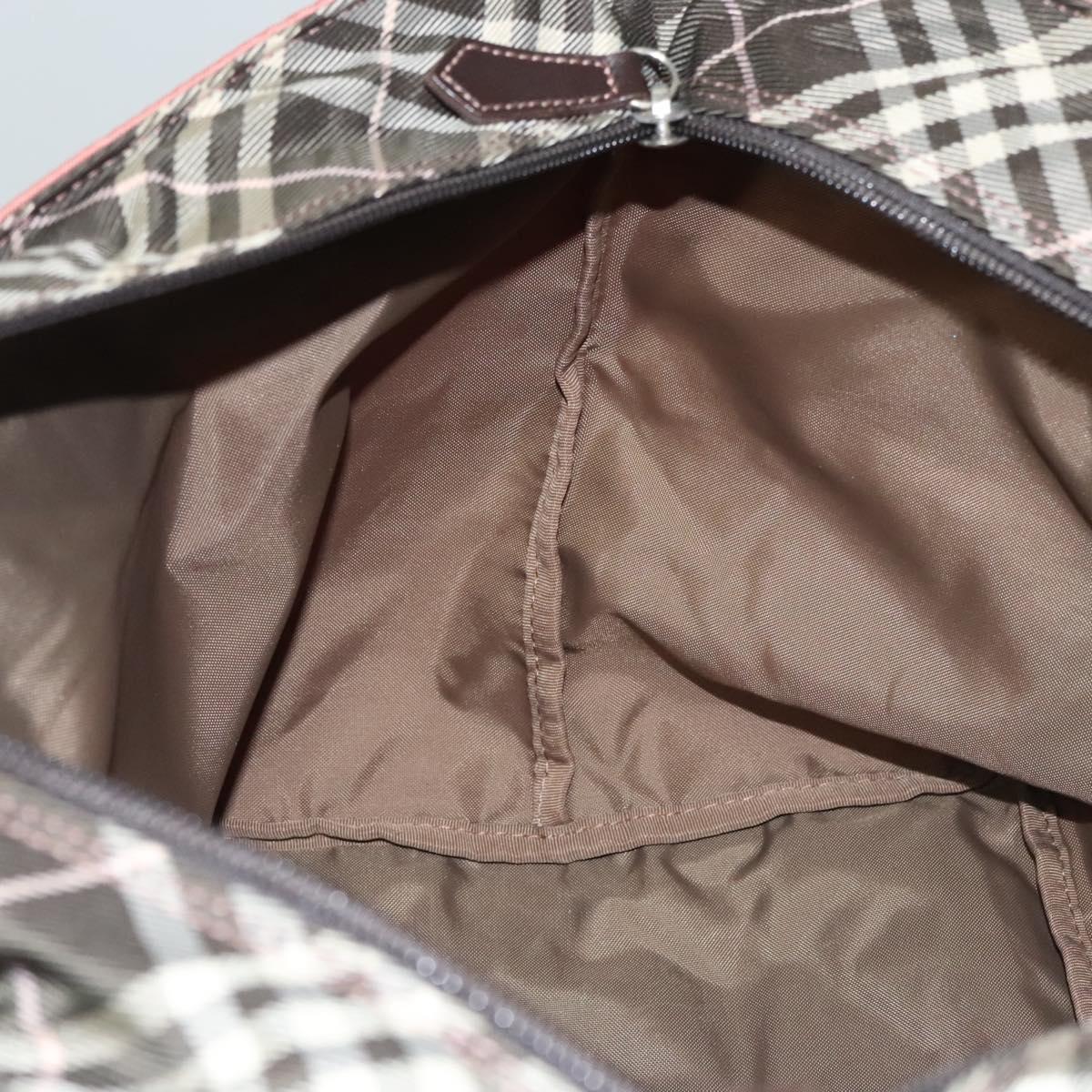 BURBERRY Nova Check Blue Label Hand Bag Nylon Pink Silver Auth ti3041