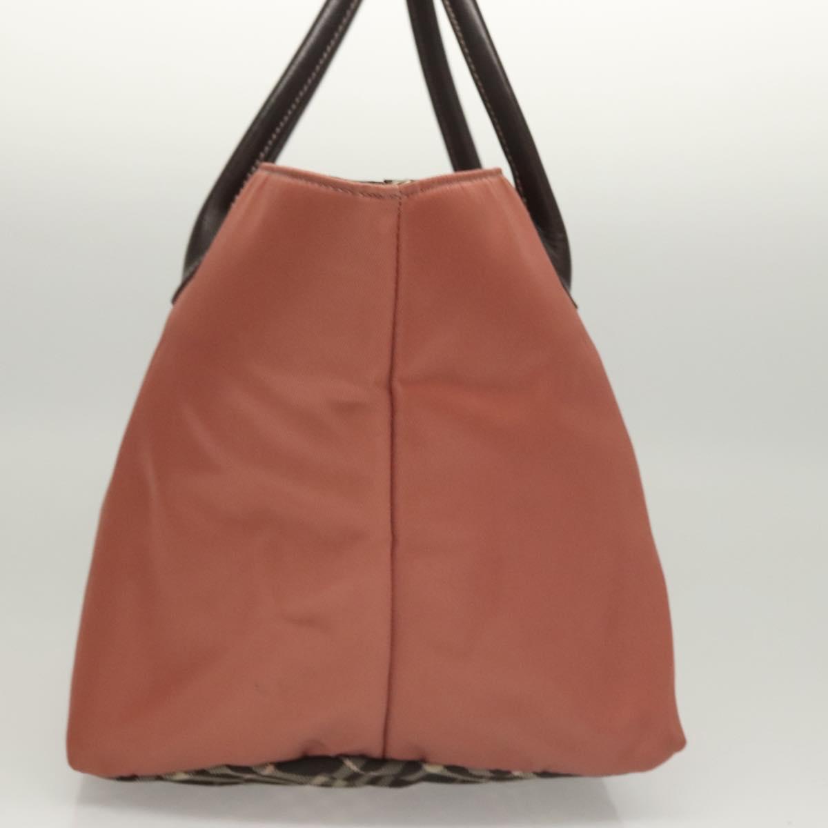 BURBERRY Nova Check Blue Label Hand Bag Nylon Pink Silver Auth ti3041