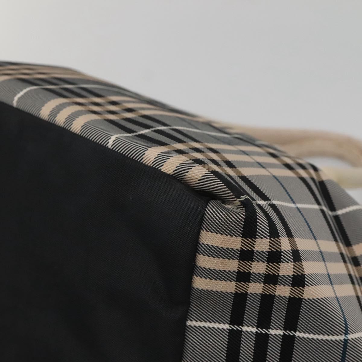 BURBERRY Nova Check Blue Label Hand Bag Nylon Gray Silver Auth ti3042