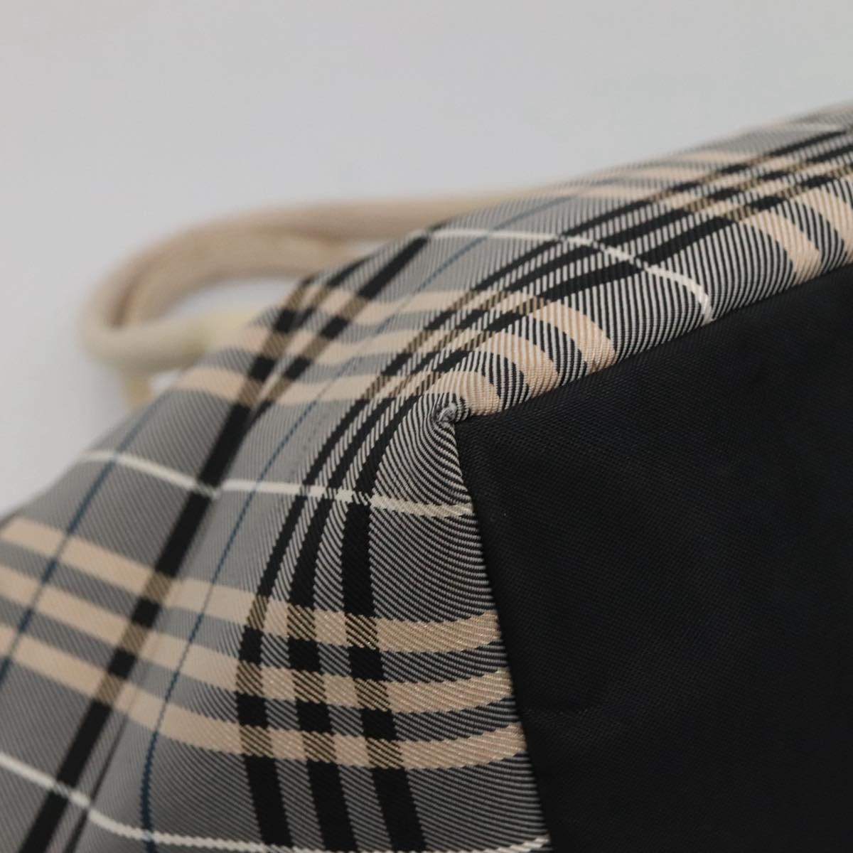 BURBERRY Nova Check Blue Label Hand Bag Nylon Gray Silver Auth ti3042