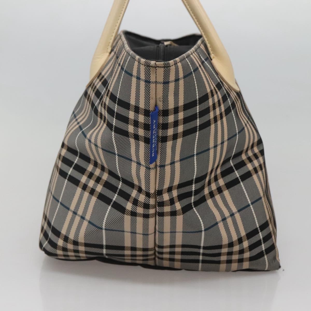 BURBERRY Nova Check Blue Label Hand Bag Nylon Gray Silver Auth ti3042