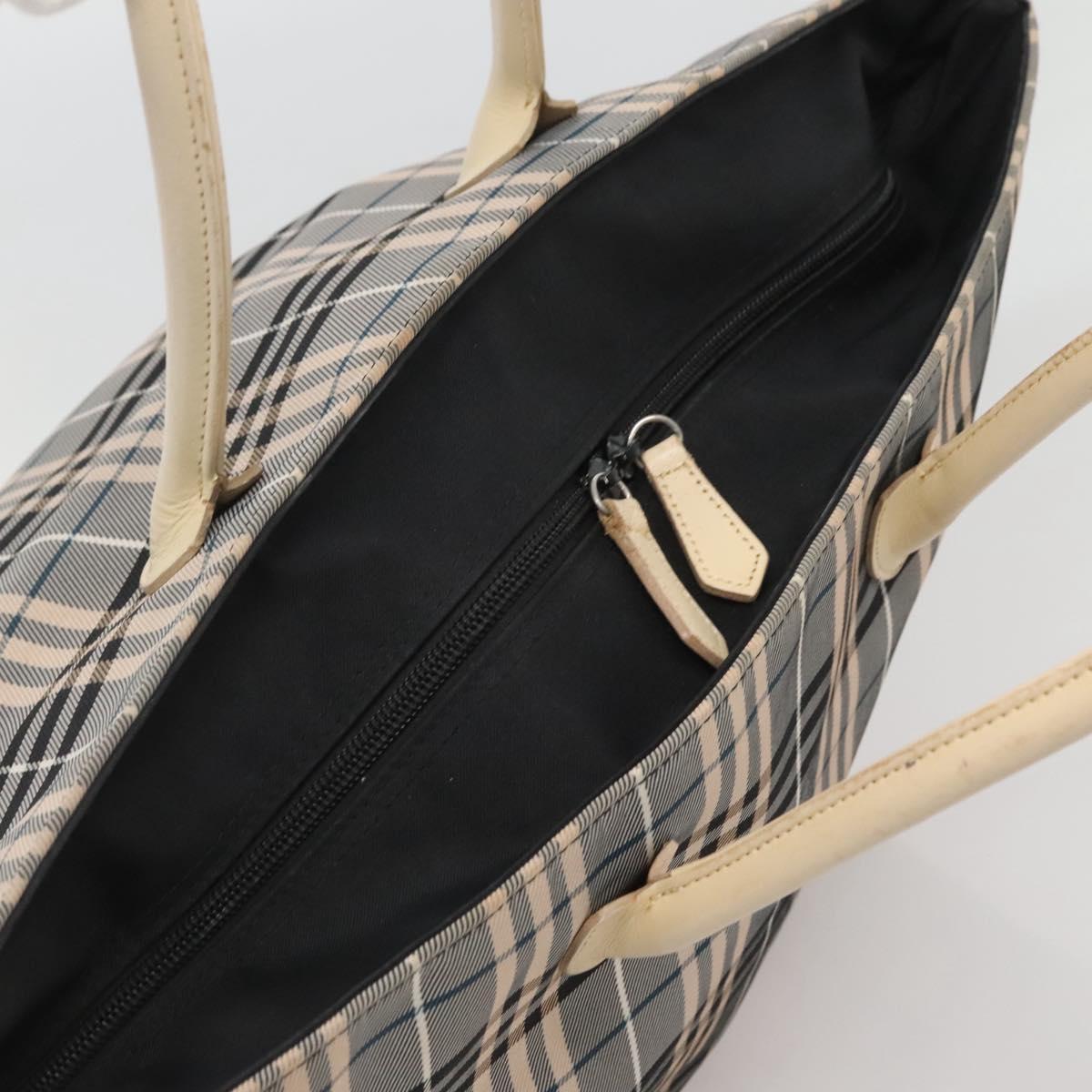 BURBERRY Nova Check Blue Label Hand Bag Nylon Gray Silver Auth ti3042