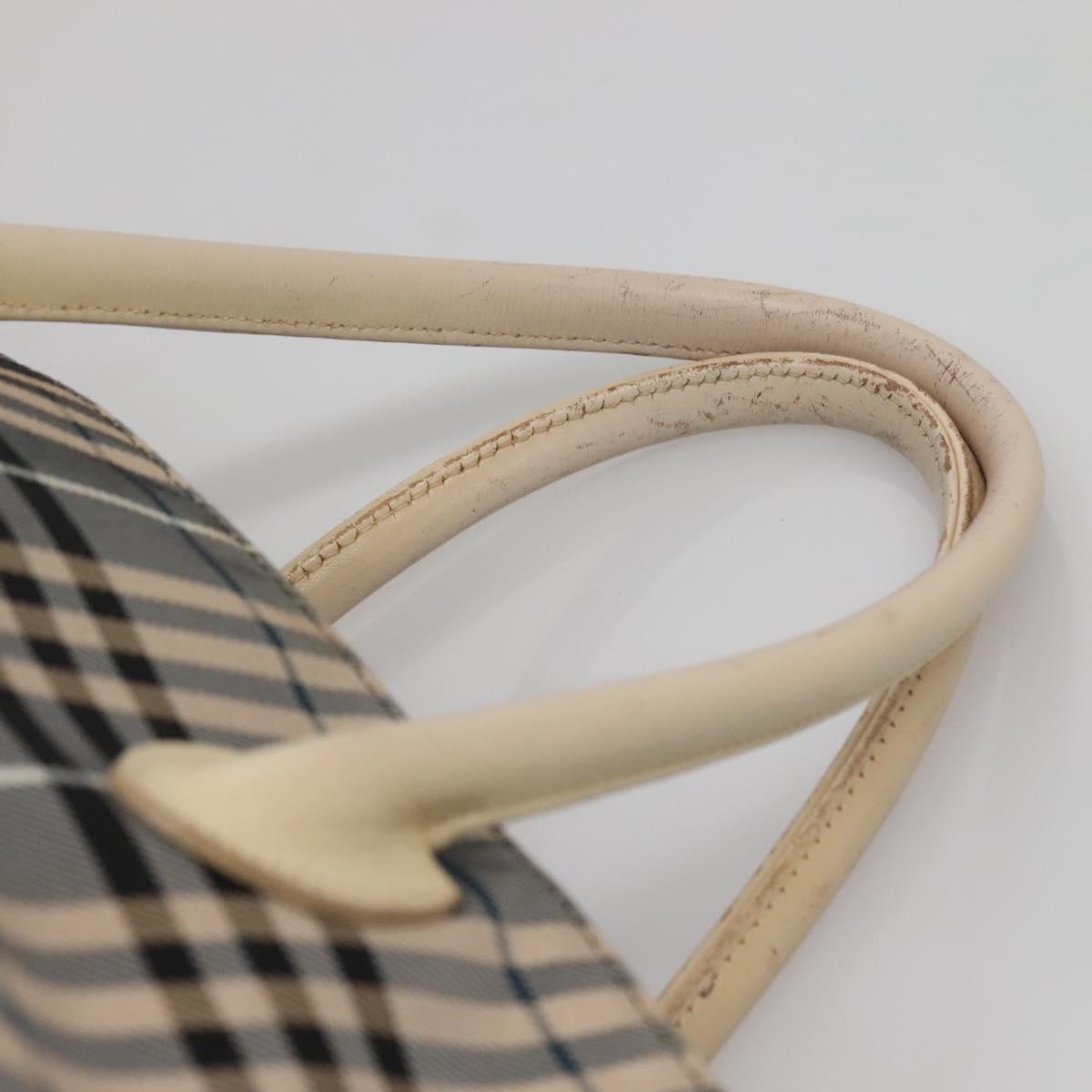 BURBERRY Nova Check Blue Label Hand Bag Nylon Gray Silver Auth ti3042