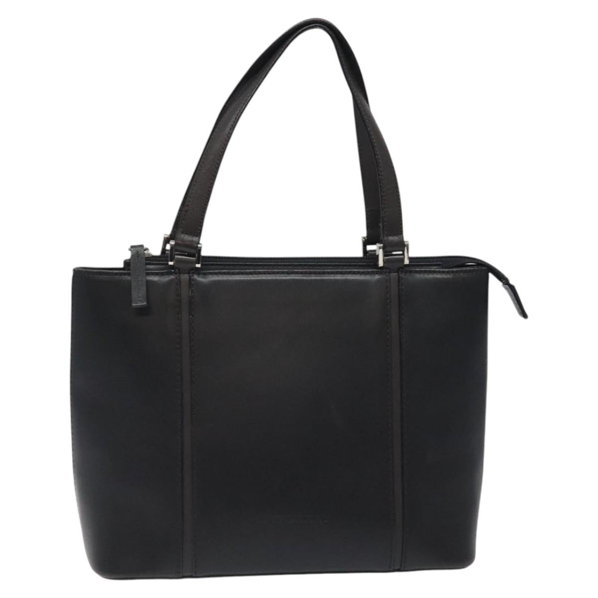 BURBERRY Hand Bag Leather Black Silver Auth ti3045