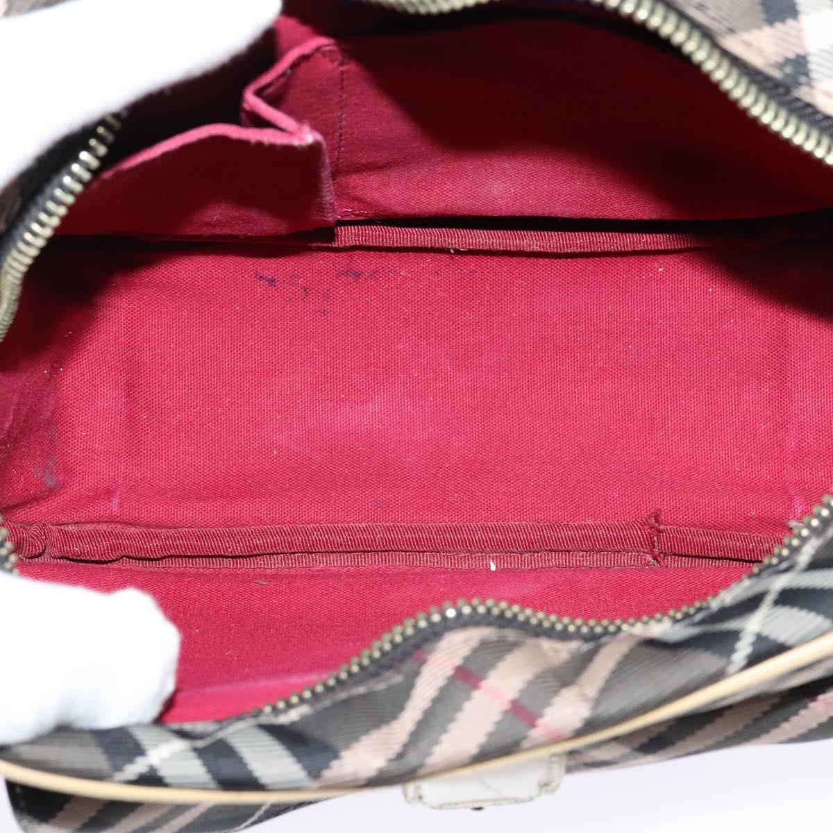 BURBERRY Nova Check Blue Label Shoulder Bag Nylon Brown Silver Auth ti3061