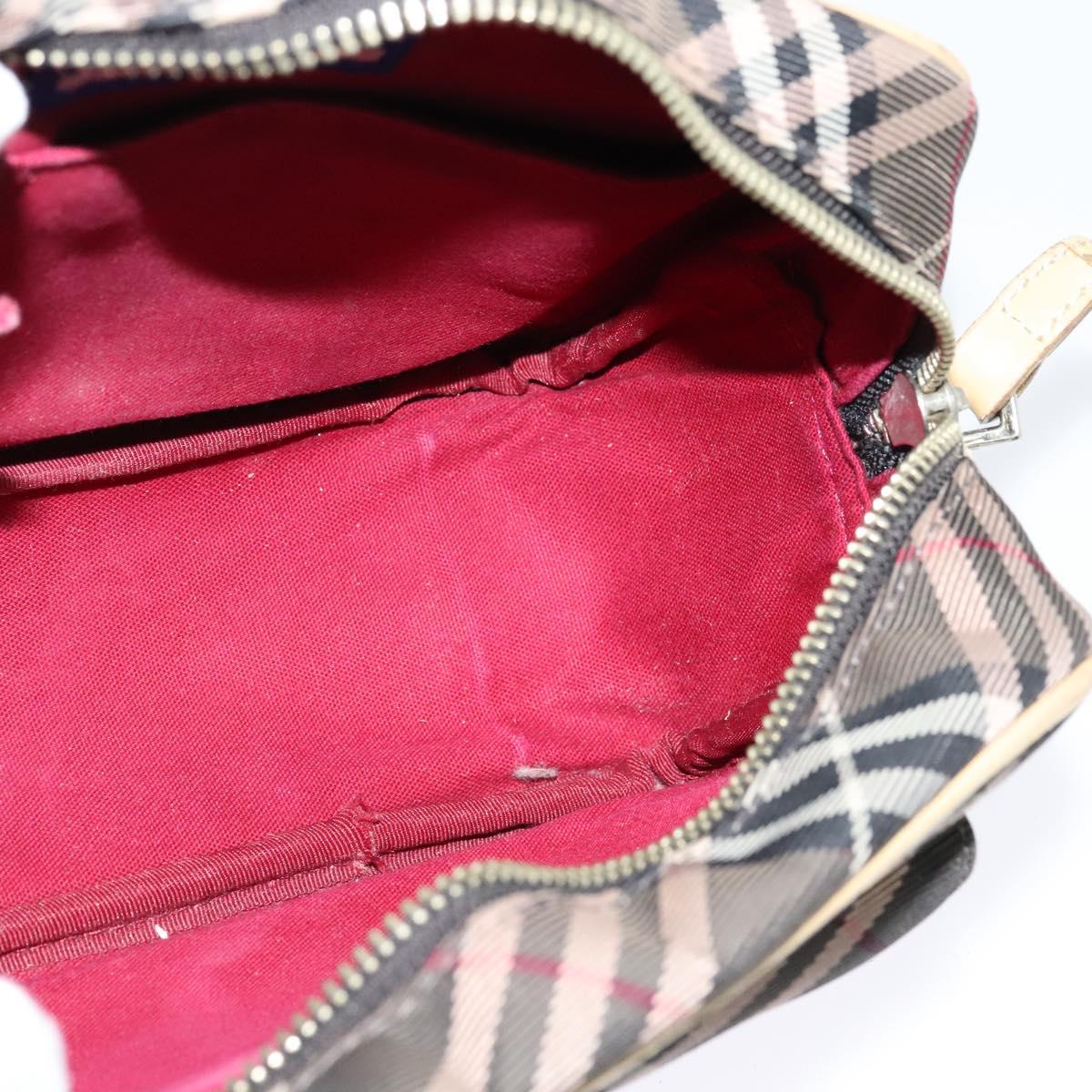 BURBERRY Nova Check Blue Label Shoulder Bag Nylon Brown Silver Auth ti3061