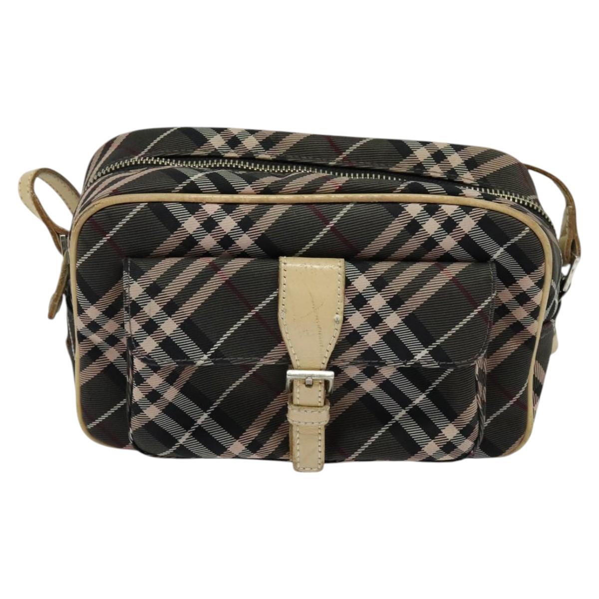 BURBERRY Nova Check Blue Label Shoulder Bag Nylon Brown Silver Auth ti3061