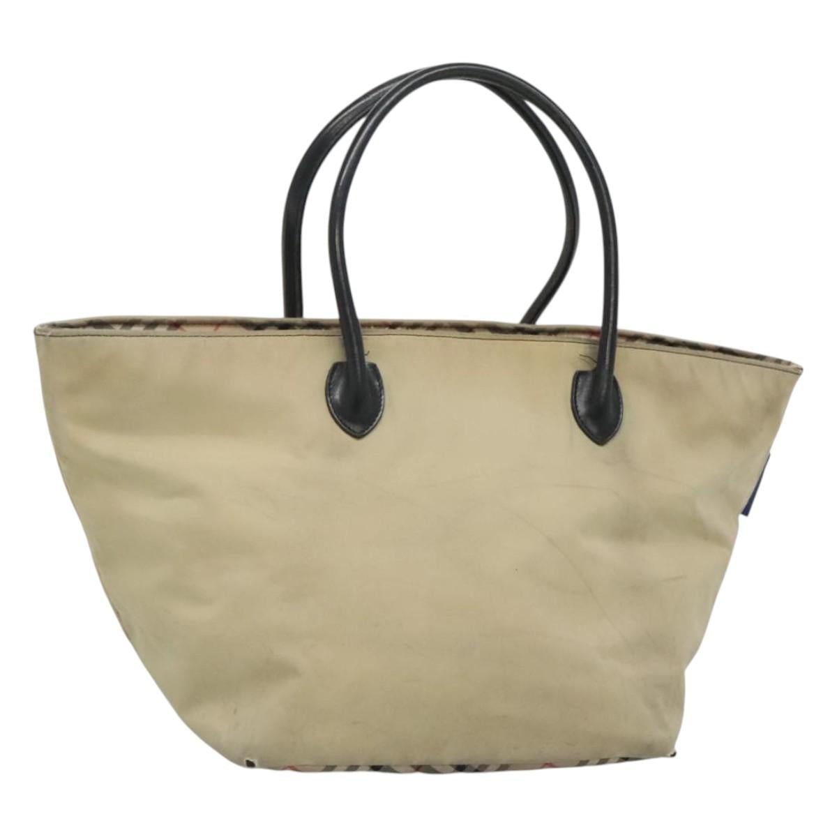 Burberrys Blue Label Tote Bag Nylon Beige Silver Auth ti3066