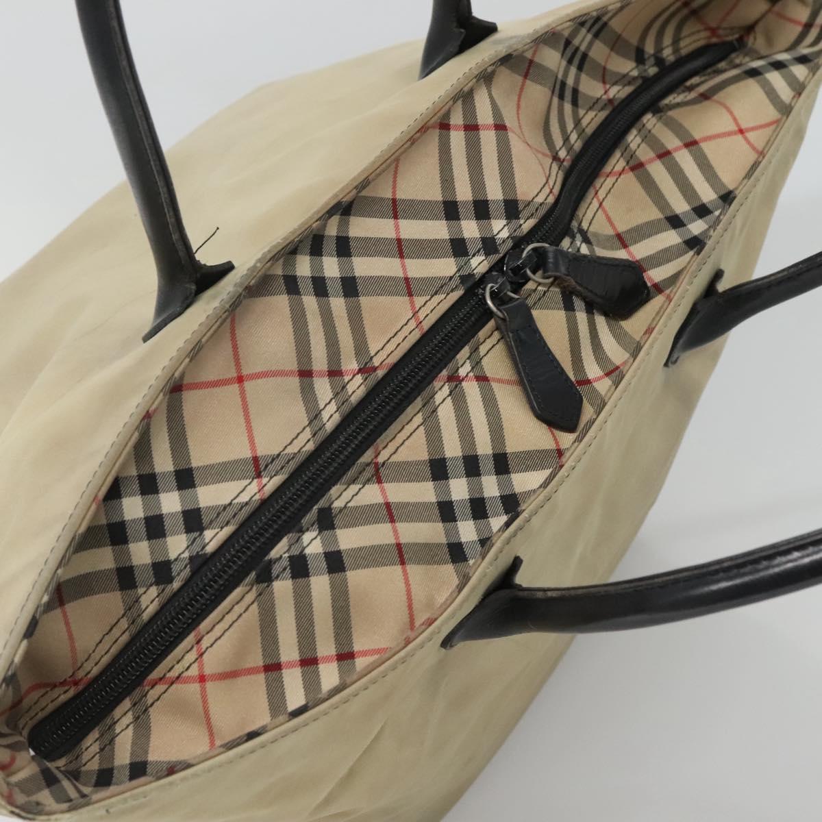 Burberrys Blue Label Tote Bag Nylon Beige Silver Auth ti3066