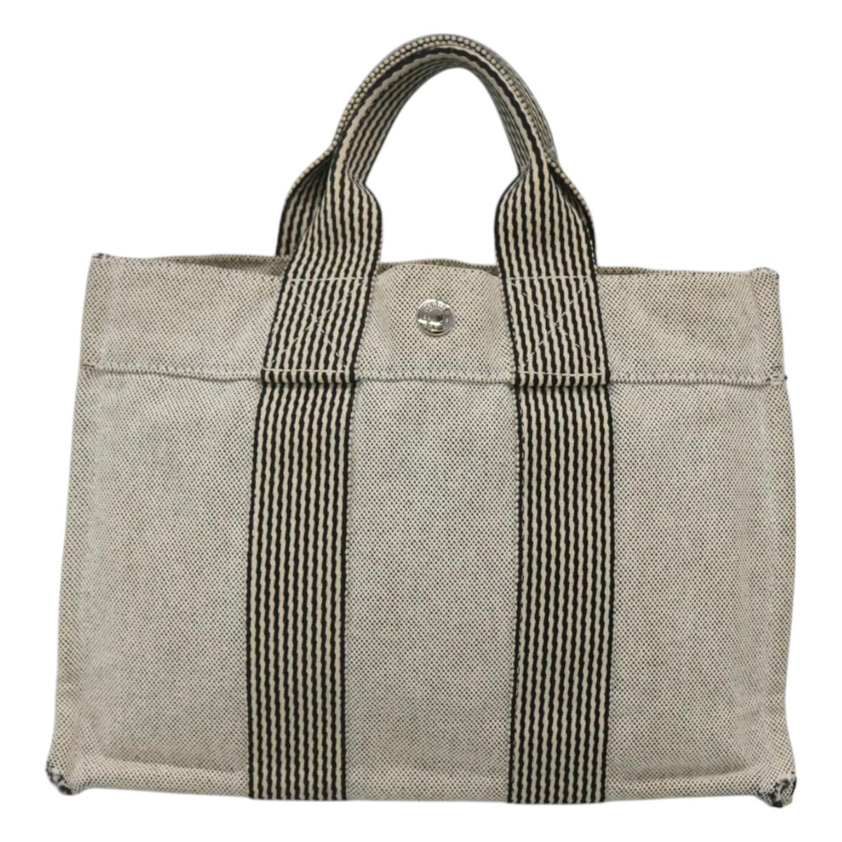 HERMES Fourre Tout PM Hand Bag Canvas Gray Auth ti3070