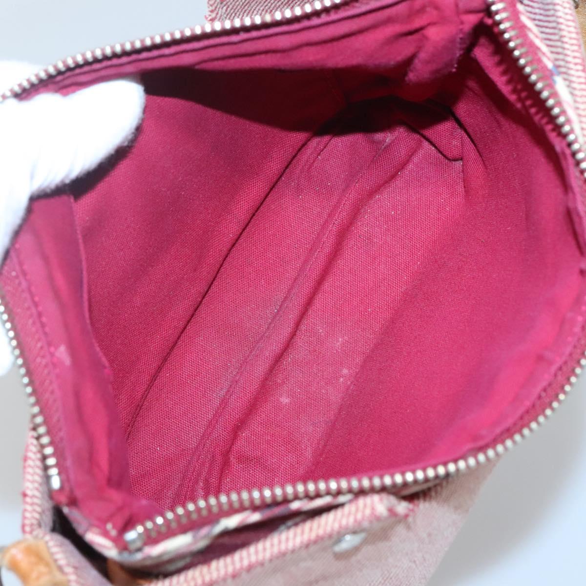 BURBERRY Nova Check Blue Label Shoulder Bag Canvas Red Silver Auth ti3084