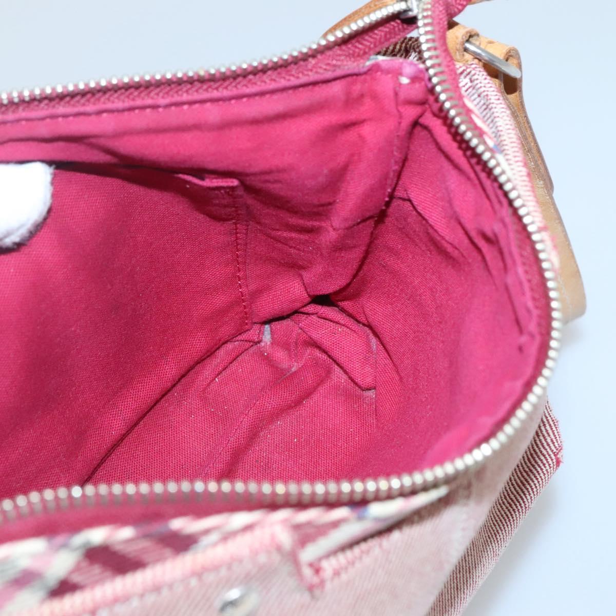 BURBERRY Nova Check Blue Label Shoulder Bag Canvas Red Silver Auth ti3084