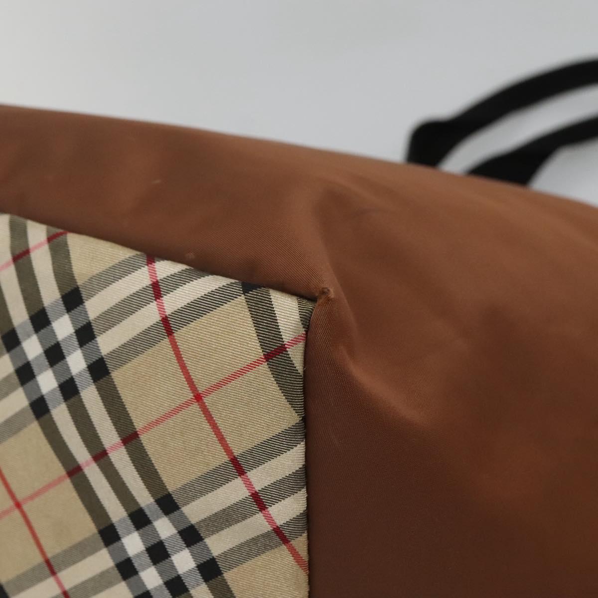 Burberrys Nova Check Tote Bag Nylon Brown Auth ti3085
