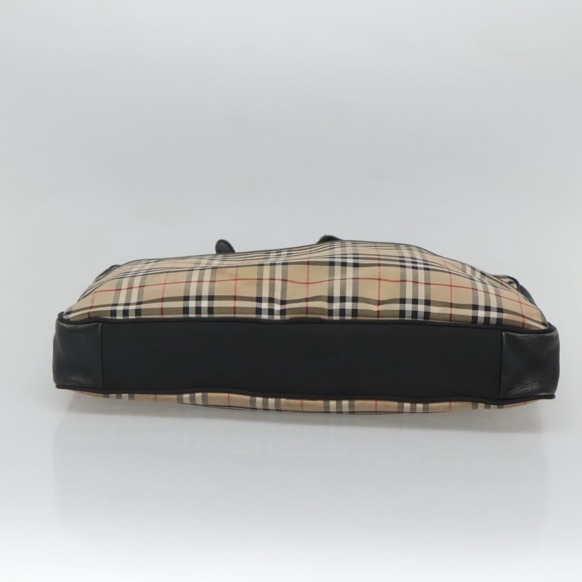 Burberrys Nova Check Blue Label Hand Bag Nylon Beige Silver Auth ti3086