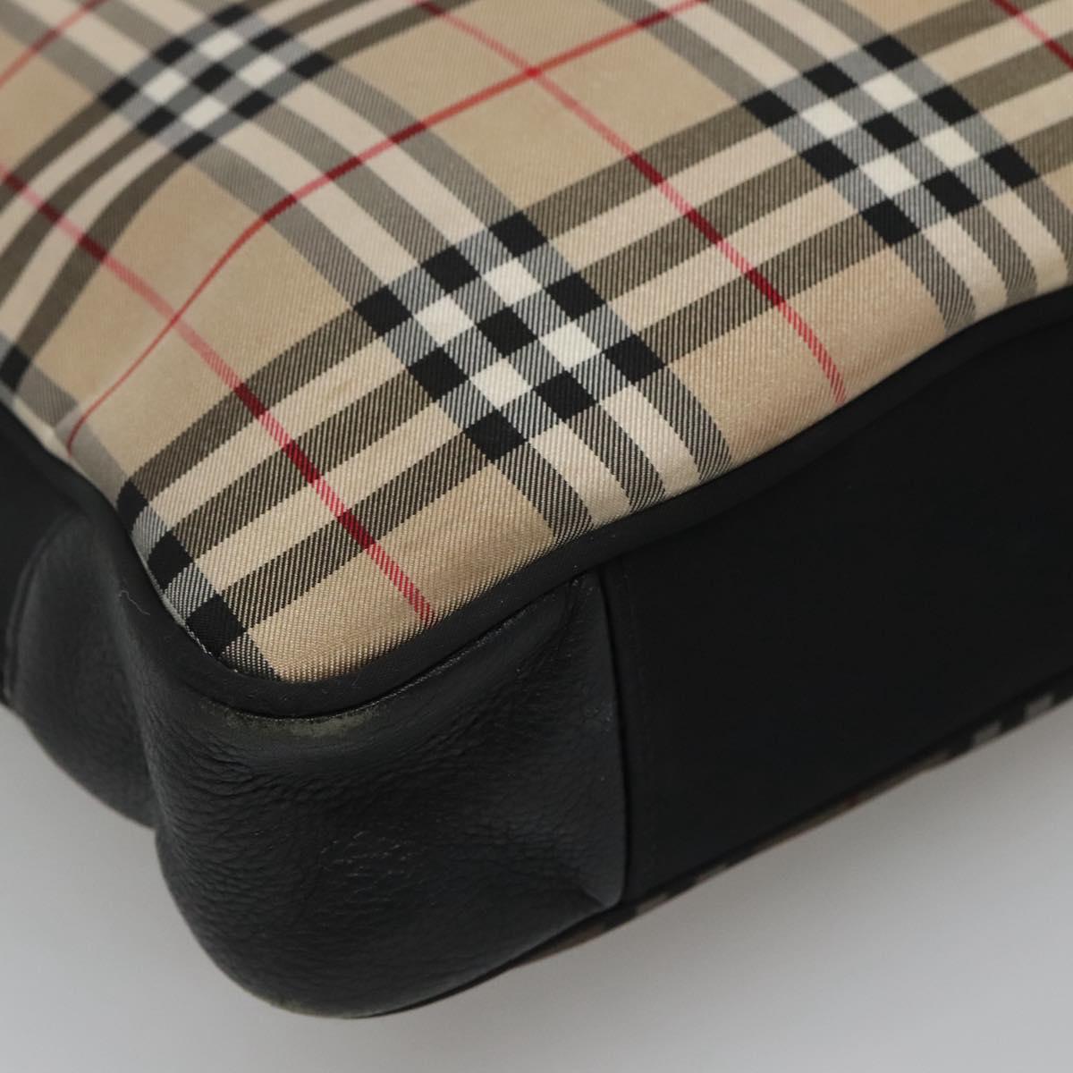 Burberrys Nova Check Blue Label Hand Bag Nylon Beige Silver Auth ti3086