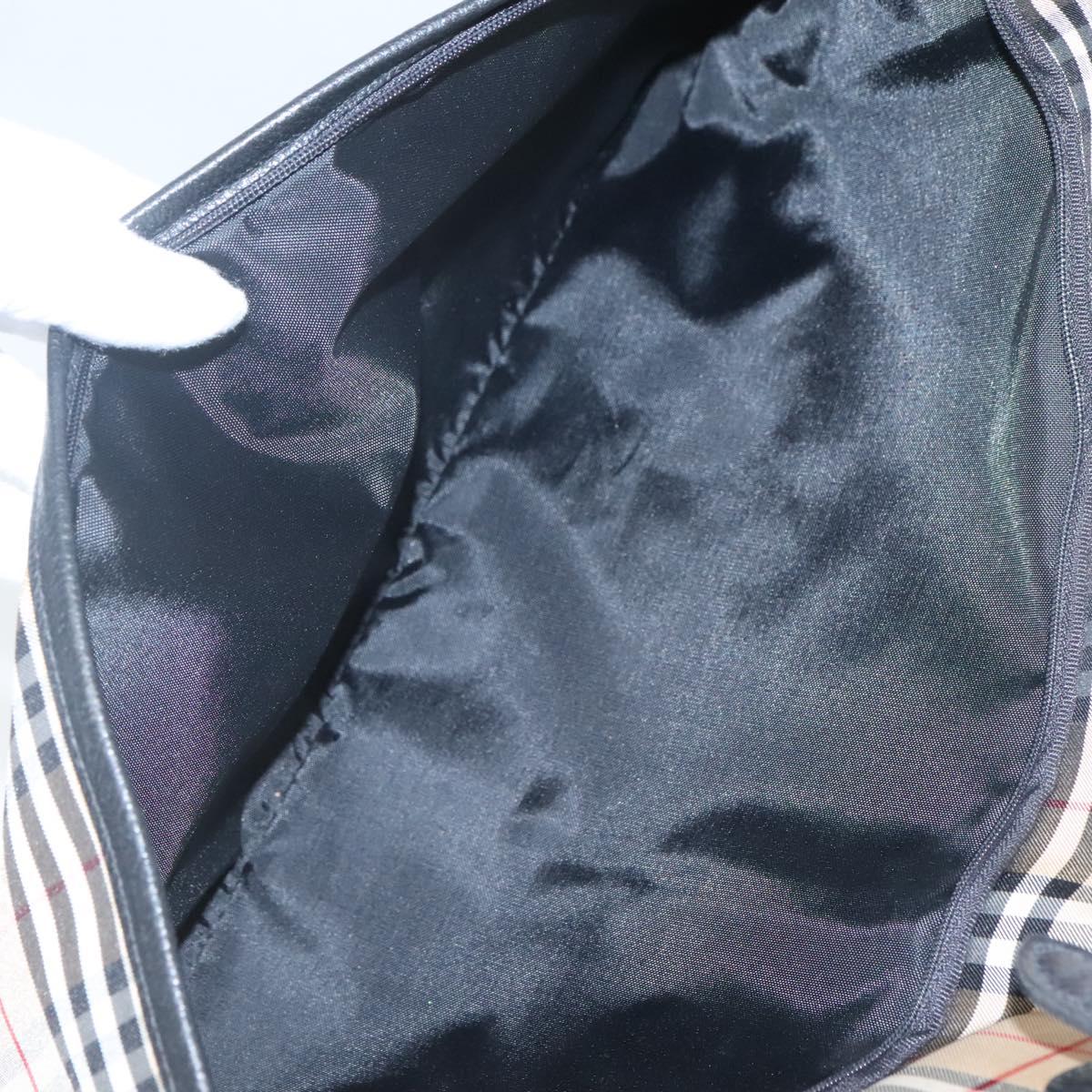 Burberrys Nova Check Blue Label Hand Bag Nylon Beige Silver Auth ti3086