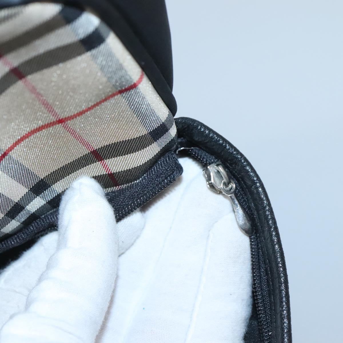 Burberrys Nova Check Blue Label Hand Bag Nylon Beige Silver Auth ti3086