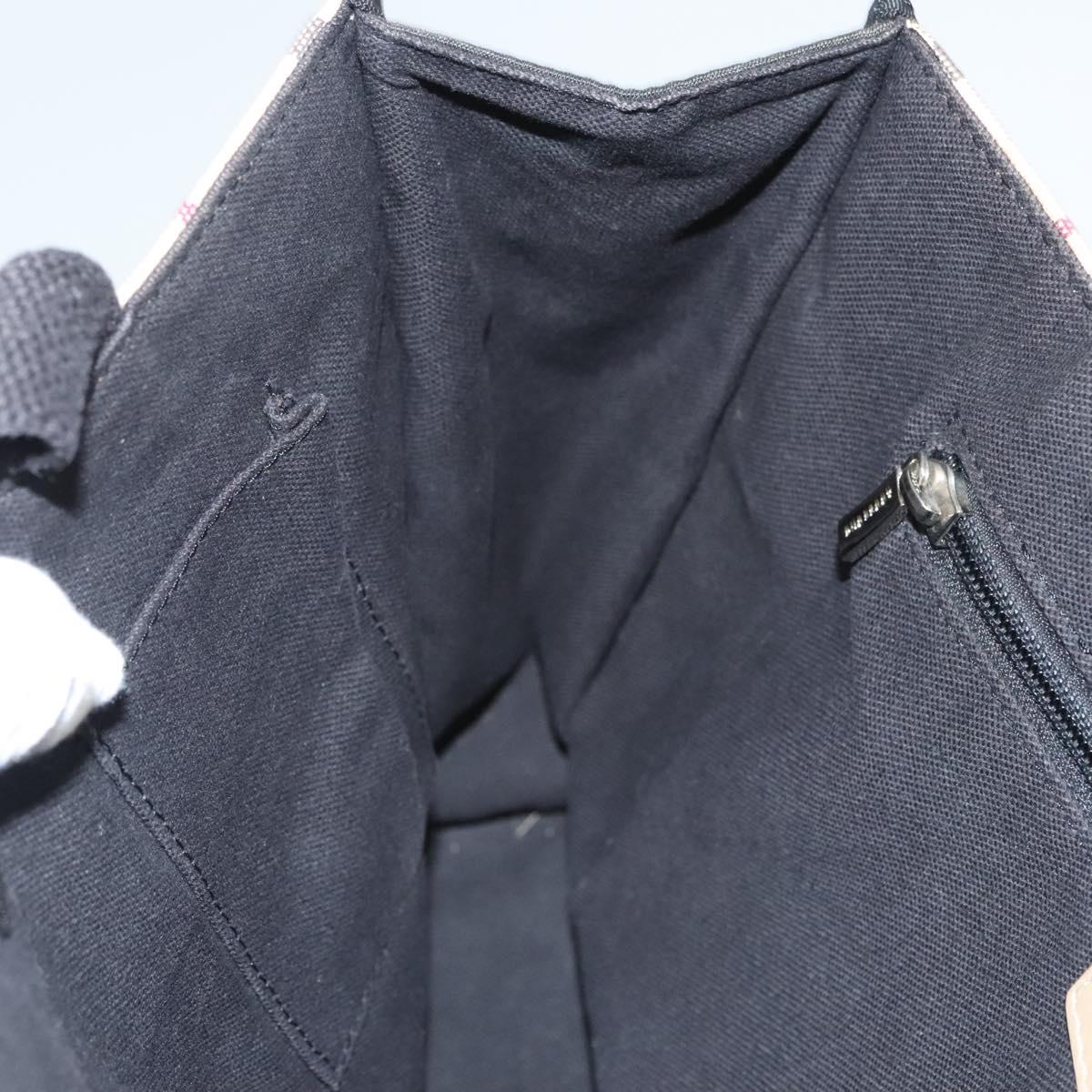 BURBERRY Nova Check Hand Bag Canvas Beige Silver Auth ti3089