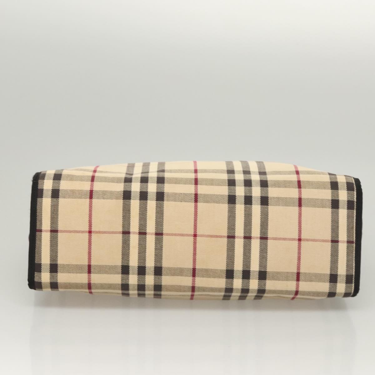 BURBERRY Nova Check Hand Bag Canvas Beige Silver Auth ti3089