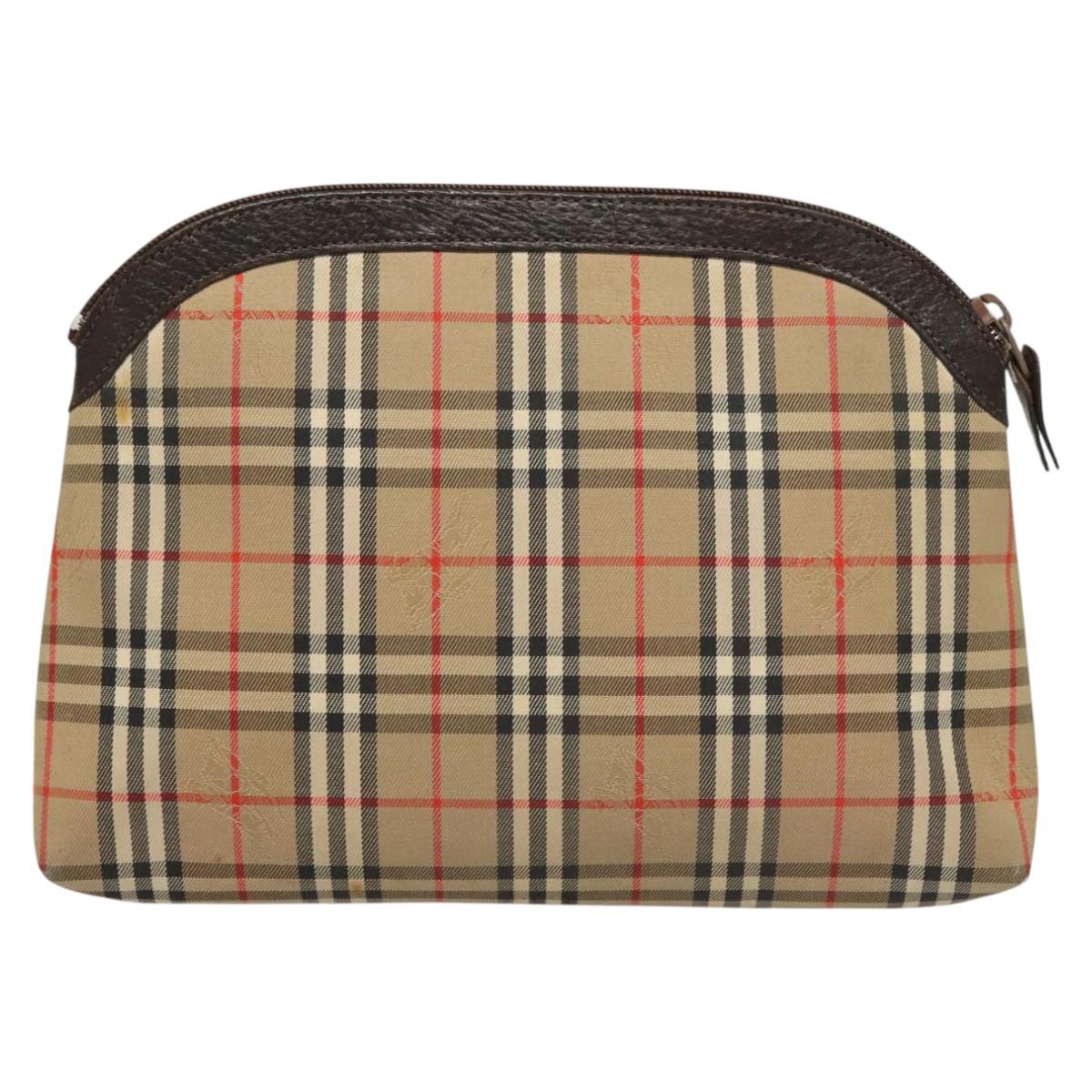 Burberrys Nova Check Clutch Bag Canvas Beige Silver Auth ti3090