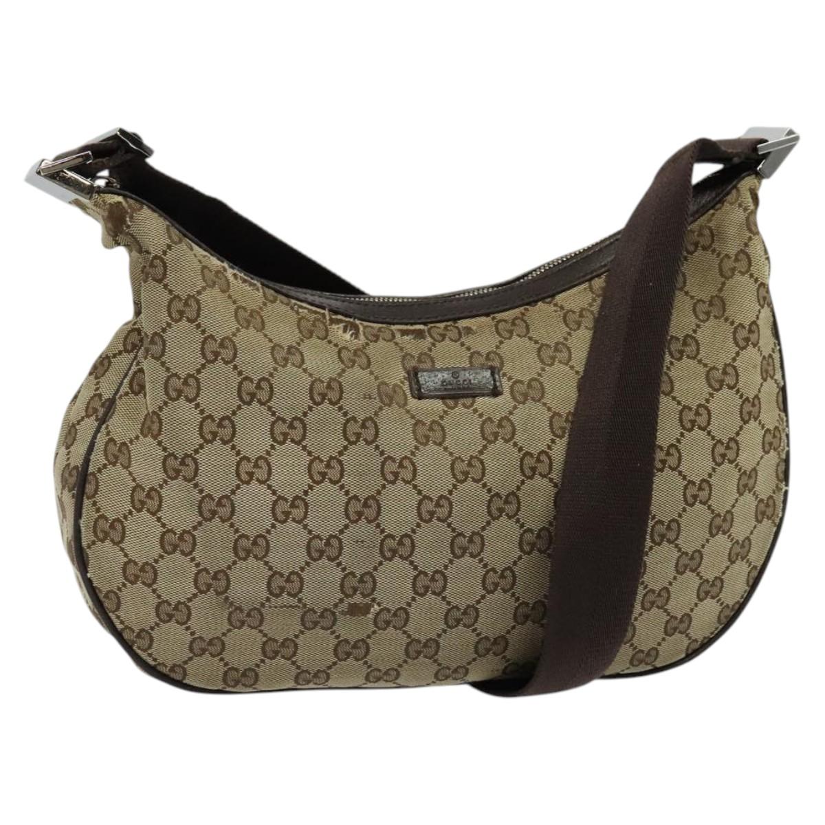 GUCCI GG Canvas Shoulder Bag Beige Silver 122790 Auth ti3091