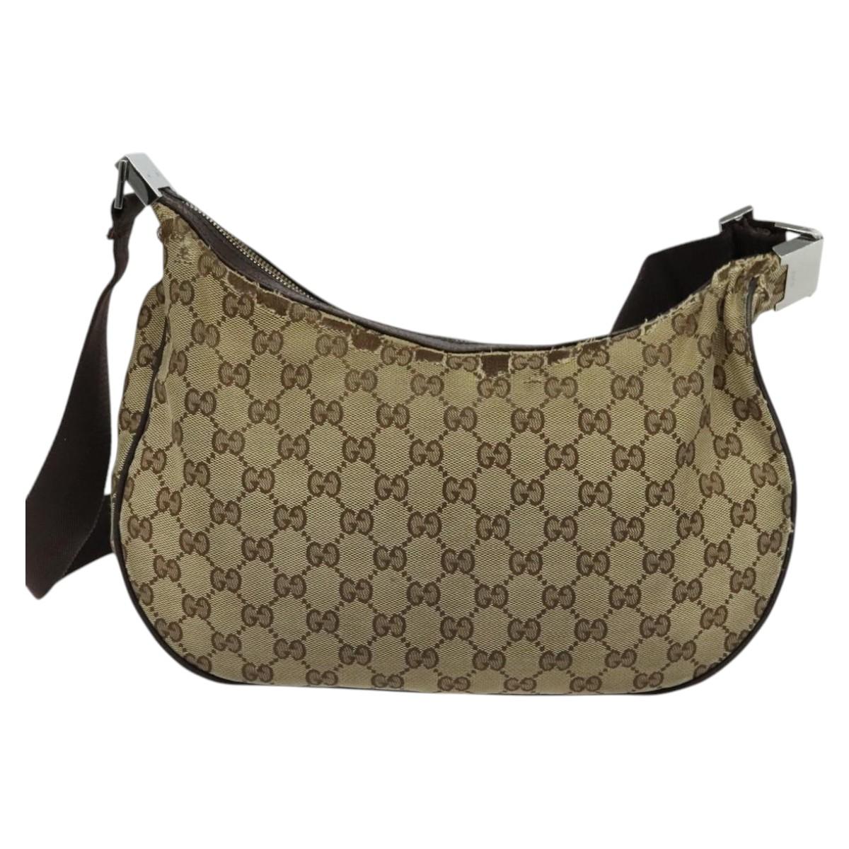 GUCCI GG Canvas Shoulder Bag Beige Silver 122790 Auth ti3091