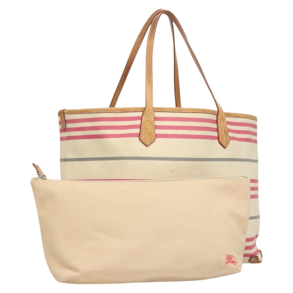 BURBERRY Blue Label Shoulder Bag Canvas White Pink Silver Auth ti3095