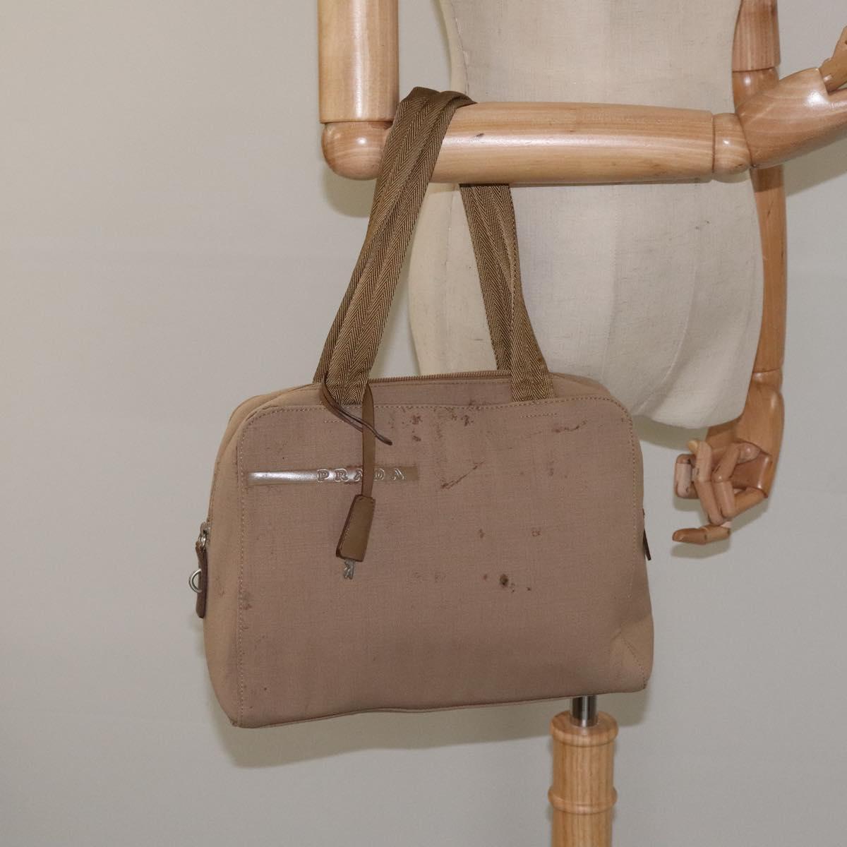 PRADA Sports Hand Bag Nylon Beige Silver Auth ti3096