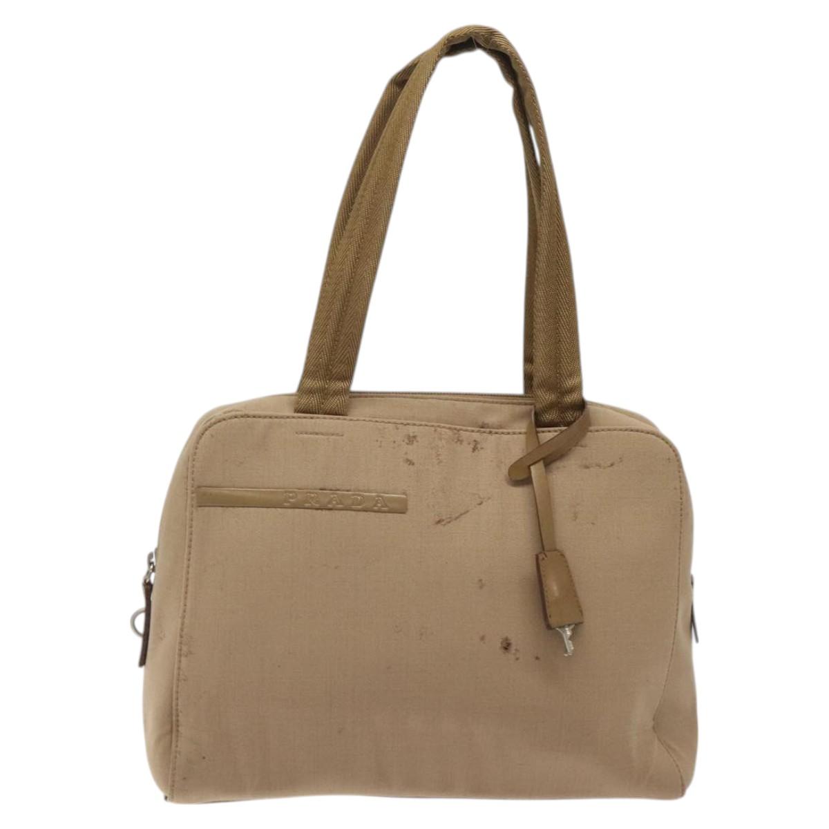 PRADA Sports Hand Bag Nylon Beige Silver Auth ti3096