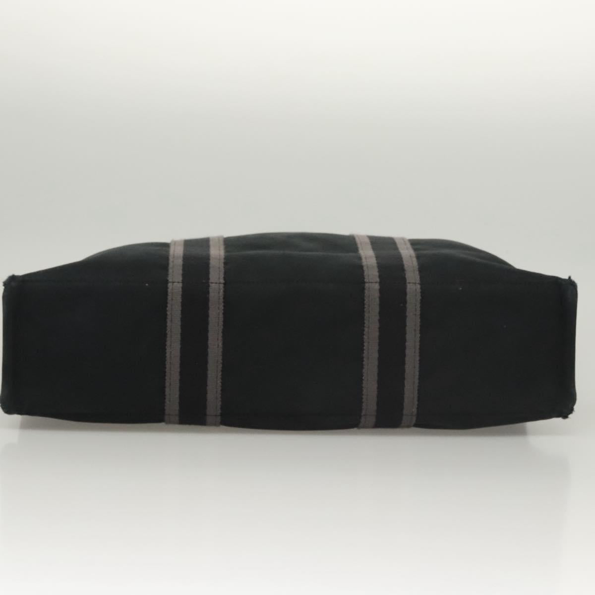 HERMES Fourre Tout MM Hand Bag Canvas Black Silver Auth ti3098