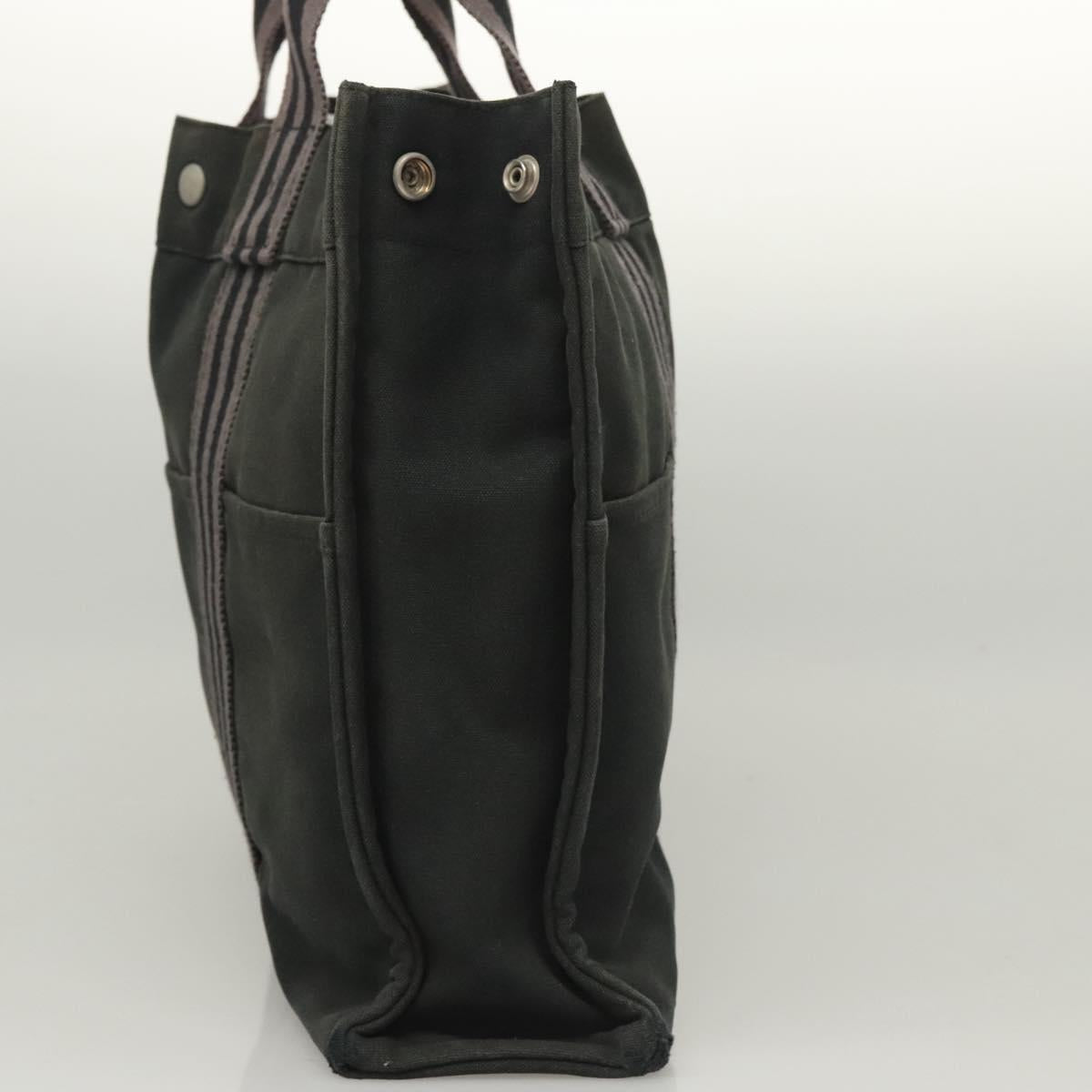 HERMES Fourre Tout MM Hand Bag Canvas Black Silver Auth ti3099