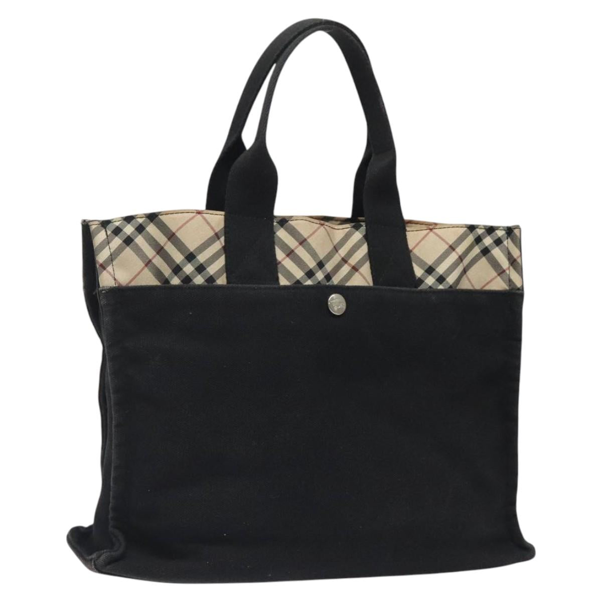 BURBERRY Nova Check Blue Label Tote Bag Canvas Nylon Black Silver Auth ti3101