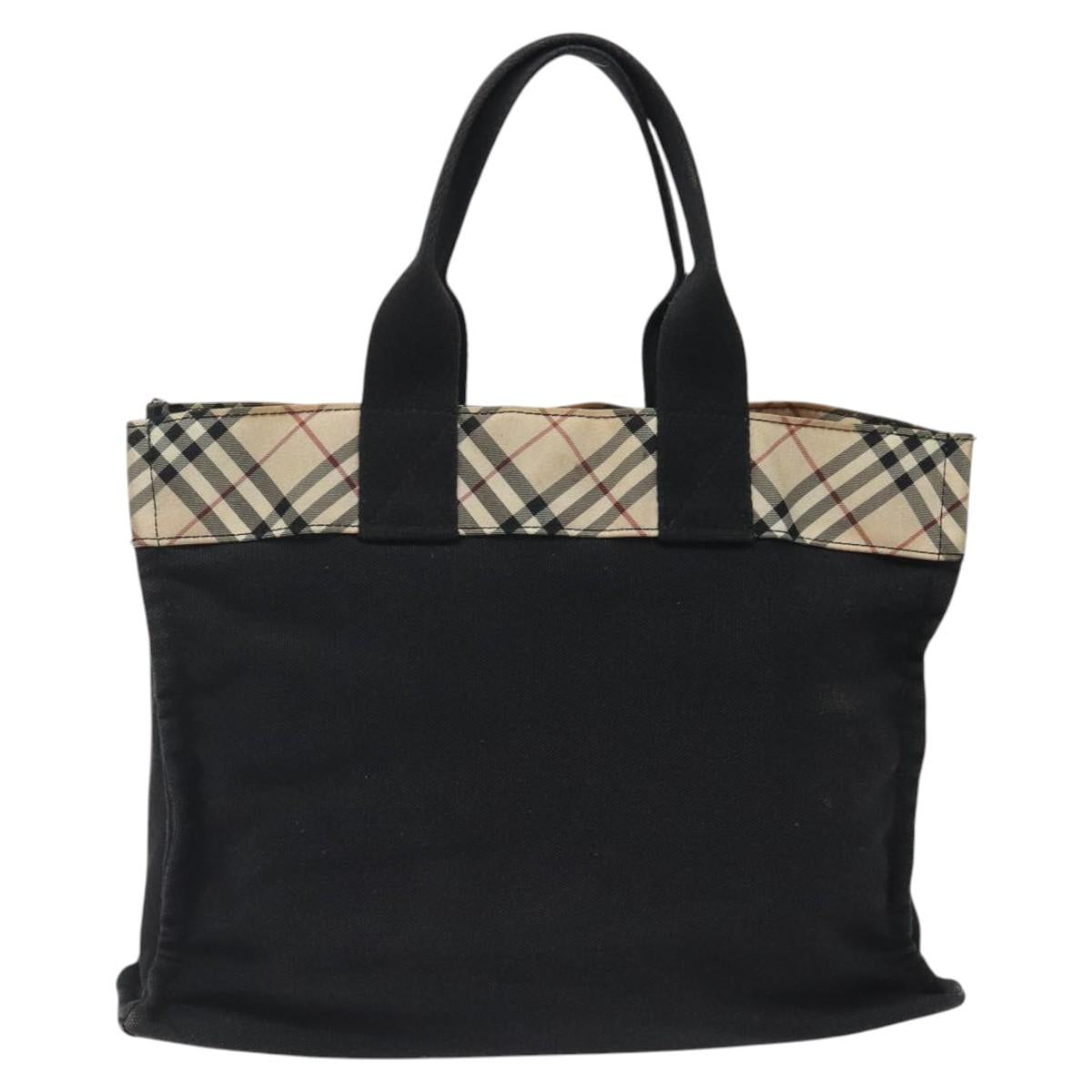 BURBERRY Nova Check Blue Label Tote Bag Canvas Nylon Black Silver Auth ti3101