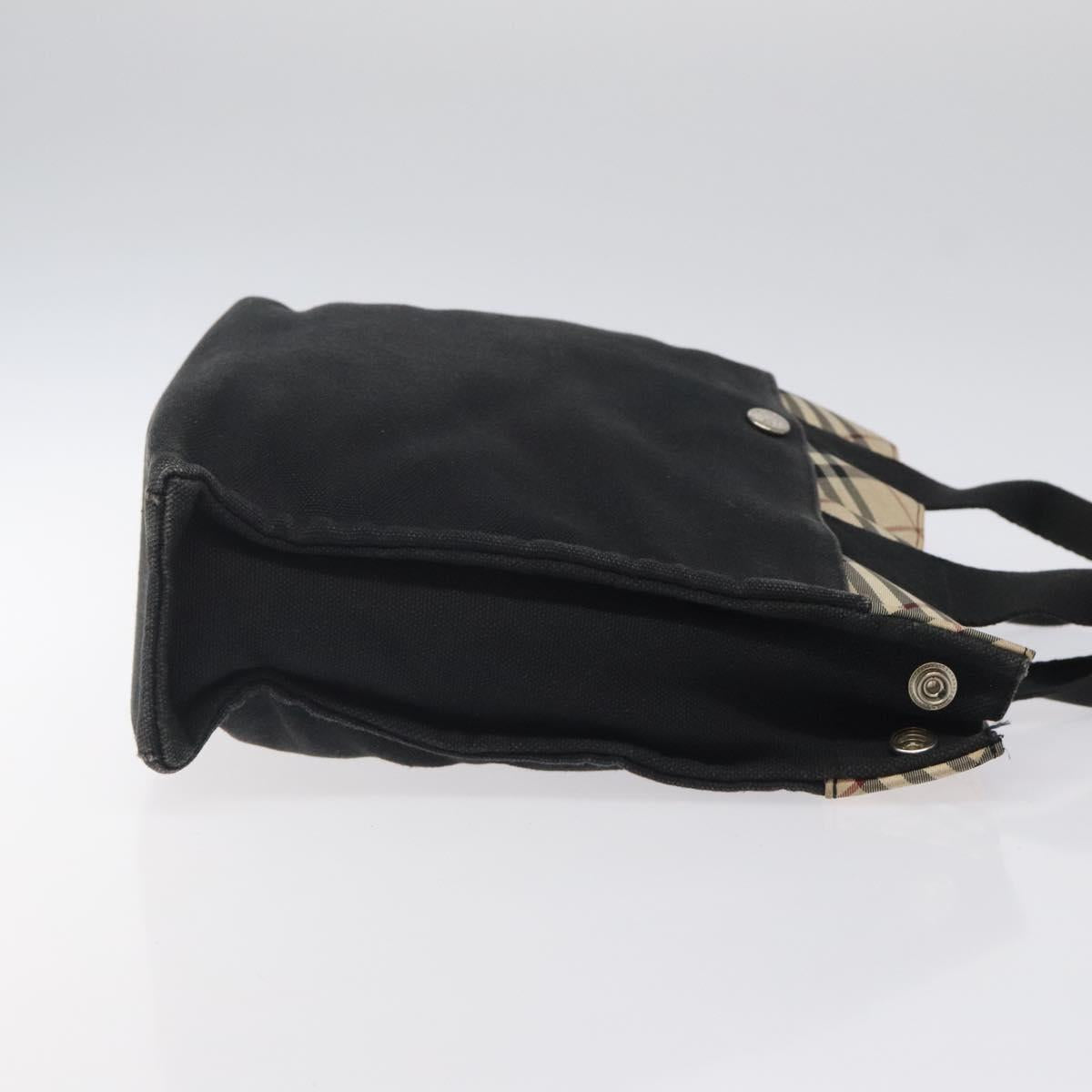 BURBERRY Nova Check Blue Label Tote Bag Canvas Nylon Black Silver Auth ti3101