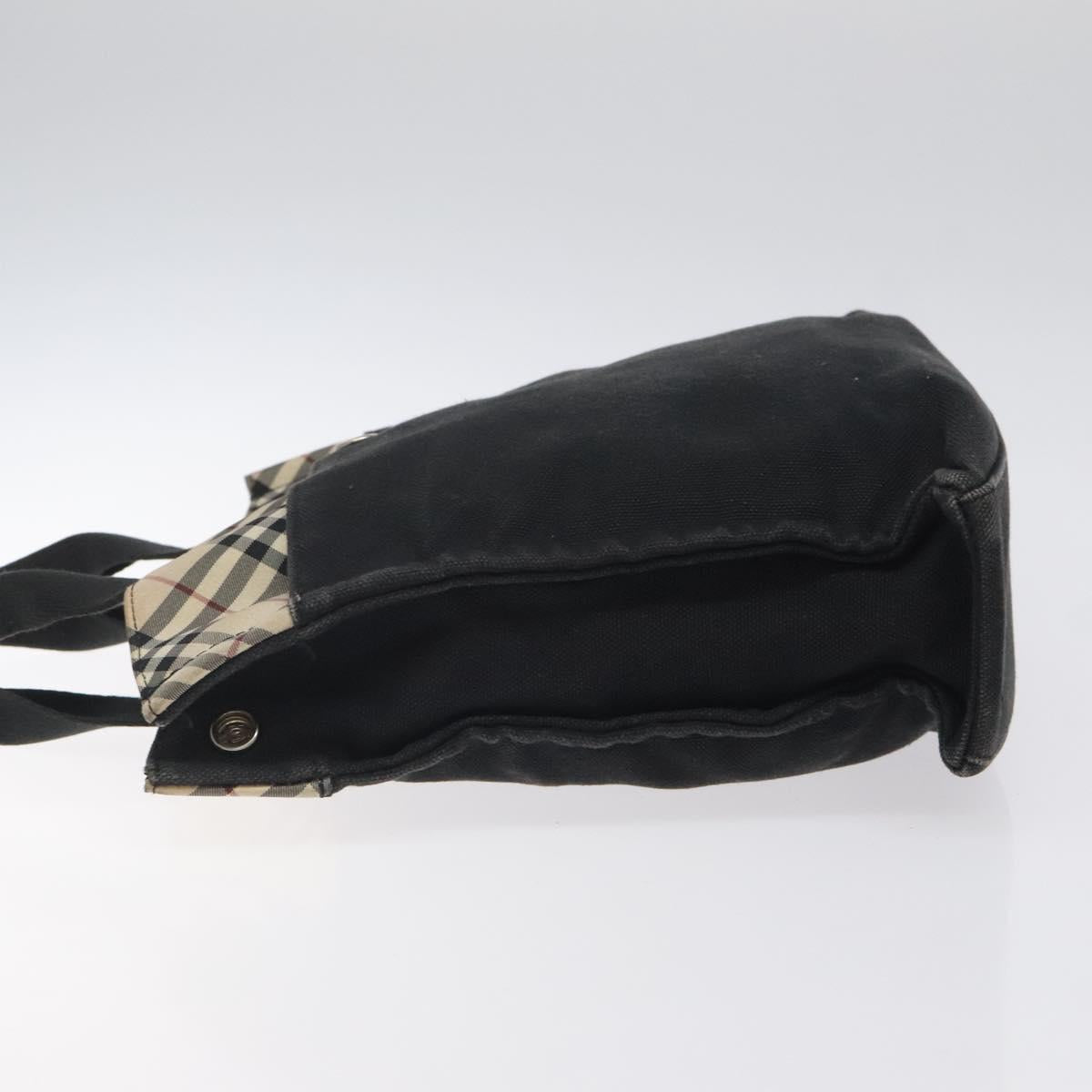 BURBERRY Nova Check Blue Label Tote Bag Canvas Nylon Black Silver Auth ti3101