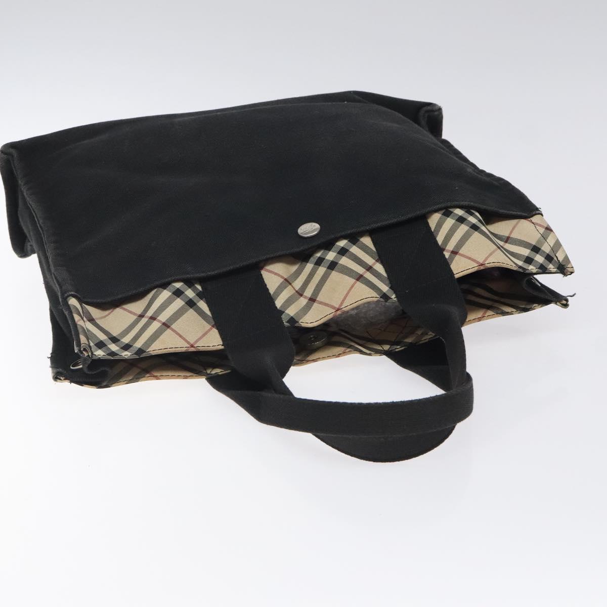 BURBERRY Nova Check Blue Label Tote Bag Canvas Nylon Black Silver Auth ti3101