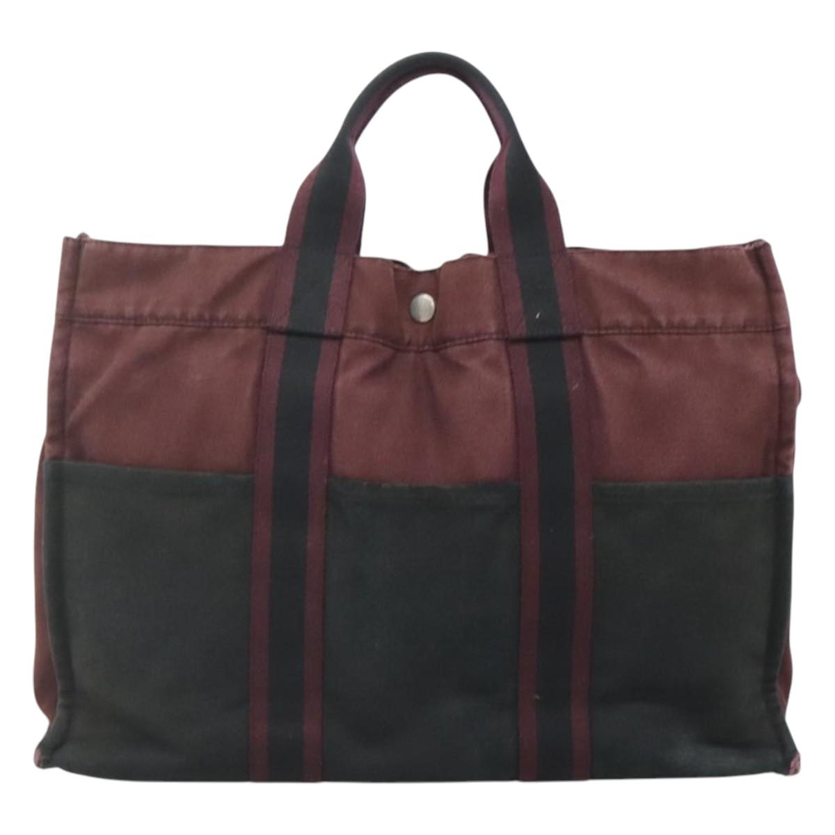 HERMES Fourre Tout MM Hand Bag Canvas Wine Red Auth ti3105